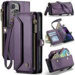 For iPhone 13 mini CaseMe C36 Card Slots Zipper Wallet RFID Anti-theft Leather Phone Case(Purple)