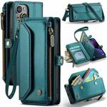 For iPhone 13 mini CaseMe C36 Card Slots Zipper Wallet RFID Anti-theft Leather Phone Case(Blue-green)