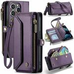 For iPhone 13 Pro CaseMe C36 Card Slots Zipper Wallet RFID Anti-theft Leather Phone Case(Purple)