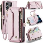 For iPhone 13 Pro CaseMe C36 Card Slots Zipper Wallet RFID Anti-theft Leather Phone Case(Pink)