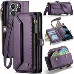 For iPhone 13 Pro Max CaseMe C36 Card Slots Zipper Wallet RFID Anti-theft Leather Phone Case(Purple)