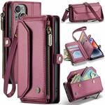 For iPhone 14 CaseMe C36 Card Slots Zipper Wallet RFID Anti-theft Leather Phone Case(Wine Red)