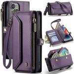 For iPhone 14 Plus CaseMe C36 Card Slots Zipper Wallet RFID Anti-theft Leather Phone Case(Purple)