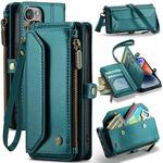 For iPhone 14 Plus CaseMe C36 Card Slots Zipper Wallet RFID Anti-theft Leather Phone Case(Blue-green)