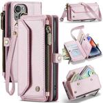 For iPhone 14 Plus CaseMe C36 Card Slots Zipper Wallet RFID Anti-theft Leather Phone Case(Pink)