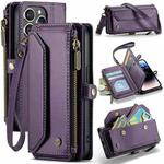 For iPhone 14 Pro CaseMe C36 Card Slots Zipper Wallet RFID Anti-theft Leather Phone Case(Purple)