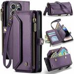 For iPhone 14 Pro Max CaseMe C36 Card Slots Zipper Wallet RFID Anti-theft Leather Phone Case(Purple)