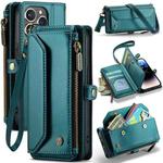For iPhone 14 Pro Max CaseMe C36 Card Slots Zipper Wallet RFID Anti-theft Leather Phone Case(Blue-green)