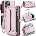 For iPhone 14 Pro Max CaseMe C36 Card Slots Zipper Wallet RFID Anti-theft Leather Phone Case(Pink)