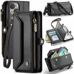 For iPhone 15 CaseMe C36 Card Slots Zipper Wallet RFID Anti-theft Leather Phone Case(Black)