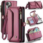 For iPhone 15 CaseMe C36 Card Slots Zipper Wallet RFID Anti-theft Leather Phone Case(Wine Red)