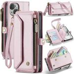 For iPhone 15 CaseMe C36 Card Slots Zipper Wallet RFID Anti-theft Leather Phone Case(Pink)