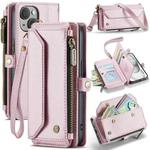 For iPhone 15 Plus CaseMe C36 Card Slots Zipper Wallet RFID Anti-theft Leather Phone Case(Pink)