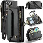 For iPhone 15 Pro CaseMe C36 Card Slots Zipper Wallet RFID Anti-theft Leather Phone Case(Black)