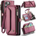 For iPhone 15 Pro CaseMe C36 Card Slots Zipper Wallet RFID Anti-theft Leather Phone Case(Wine Red)