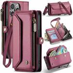 For iPhone 15 Pro Max CaseMe C36 Card Slots Zipper Wallet RFID Anti-theft Leather Phone Case(Wine Red)