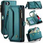 For iPhone SE 2022 / SE 2020 CaseMe C36 Card Slots Zipper Wallet RFID Anti-theft Leather Phone Case(Blue-green)