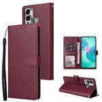 For Infinix Hot 20 Play Multifunctional Horizontal Flip Leather Phone Case with Three Card Slot(Wine Red)