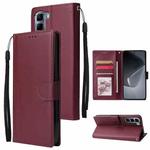 For Infinix Hot 50 5G Multifunctional Horizontal Flip Leather Phone Case with Three Card Slot(Wine Red)