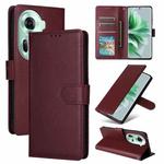 For OPPO Reno11 5G Global Multifunctional Horizontal Flip Leather Phone Case with Three Card Slot(Wine Red)