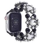 For Apple Watch SE 2023 44mm Beaded Pearl Gemstone Bracelet Watch Band(Black)