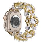 For Apple Watch Ultra 2 49mm Beaded Pearl Gemstone Bracelet Watch Band(Gold)