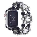 For Apple Watch Series 9 45mm Beaded Pearl Gemstone Bracelet Watch Band(Black)