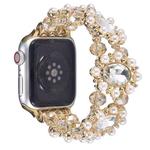 For Apple Watch Series 9 41mm Beaded Pearl Gemstone Bracelet Watch Band(Light Gold)