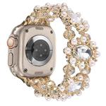 For Apple Watch Ultra 49mm Beaded Pearl Gemstone Bracelet Watch Band(Light Gold)