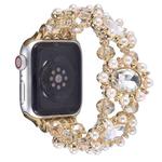 For Apple Watch Series 2 42mm Beaded Pearl Gemstone Bracelet Watch Band(Light Gold)