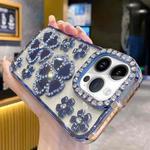 For iPhone 15 Pro Max Electroplating Flower Diamond TPU Phone Case(Blue)