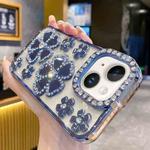 For iPhone 15 Electroplating Flower Diamond TPU Phone Case(Blue)
