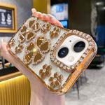 For iPhone 15 Electroplating Flower Diamond TPU Phone Case(Gold)