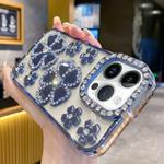 For iPhone 13 Pro Max Electroplating Flower Diamond TPU Phone Case(Blue)