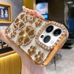 For iPhone 13 Pro Max Electroplating Flower Diamond TPU Phone Case(Gold)