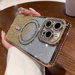 For iPhone 15 Pro Max Diamond Gradient Glitter Plated MagSafe Phone Case(Gold)