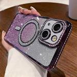 For iPhone 15 Plus Diamond Gradient Glitter Plated MagSafe Phone Case(Purple)