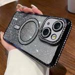 For iPhone 15 Plus Diamond Gradient Glitter Plated MagSafe Phone Case(Black)