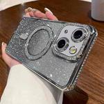 For iPhone 15 Diamond Gradient Glitter Plated MagSafe Phone Case(Silver)