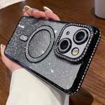 For iPhone 14 Plus Diamond Gradient Glitter Plated MagSafe Phone Case(Black)