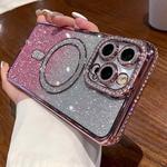 For iPhone 13 Pro Max Diamond Gradient Glitter Plated MagSafe Phone Case(Pink)