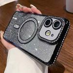 For iPhone 11 Diamond Gradient Glitter Plated MagSafe Phone Case(Black)