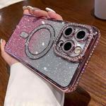 For iPhone 16 Pro Diamond Gradient Glitter Plated MagSafe Phone Case(Pink)