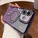 For iPhone 16 Diamond Gradient Glitter Plated MagSafe Phone Case(Purple)