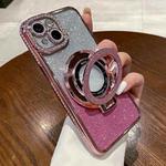 For iPhone 14 Plus Gradient Glitter Diamond Plated Holder Magsafe Phone Case(Pink)
