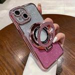 For iPhone 13 Gradient Glitter Diamond Plated Holder Magsafe Phone Case(Pink)