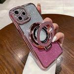 For iPhone 11 Pro Max Gradient Glitter Diamond Plated Holder Magsafe Phone Case(Pink)