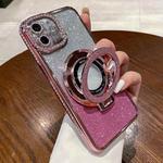 For iPhone 11 Gradient Glitter Diamond Plated Holder Magsafe Phone Case(Pink)