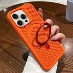 For iPhone 15 Pro Hollow Cooling Magsafe Phone Case with Holder(Orange)