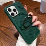 For iPhone 15 Pro Hollow Cooling Magsafe Phone Case with Holder(Green)